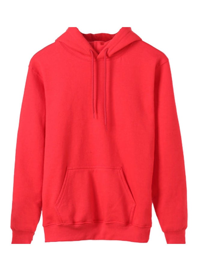 Long Sleeves Drawstring Hoodie Red 