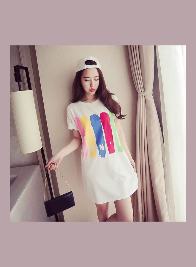 Letter Printed Mini Dress White - Image 1