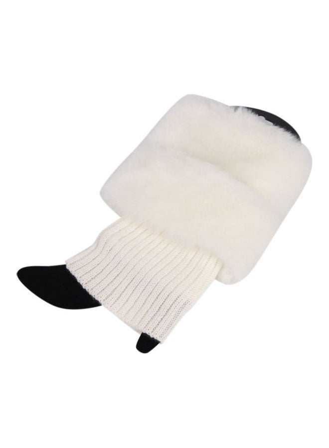 Crochet Knit Plush Trim Leg Boot Socks White  - Image 1