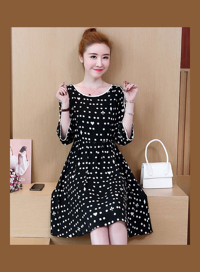 Polka Dot Printed Dress Black/White - Image 4