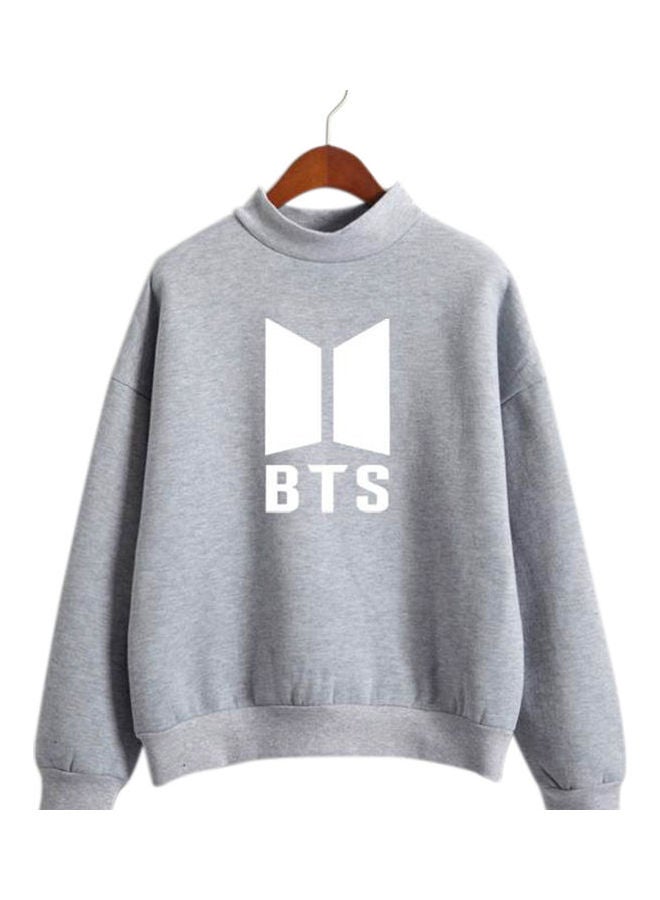 BTS Letter Printed Sweater Grey