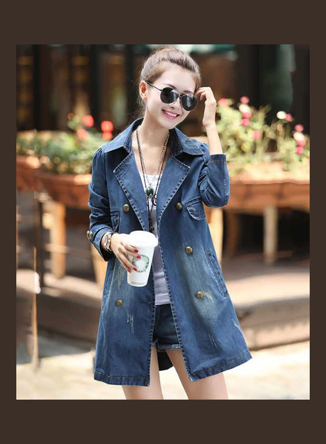 معطف جينز كاجوال فضفاض بلون الجينز الأزرق - Image 2