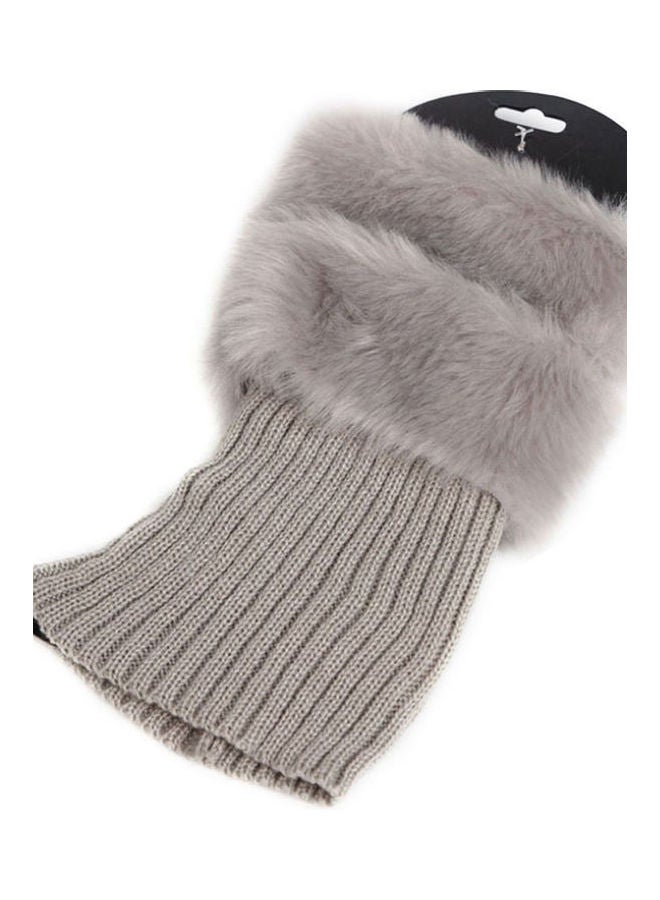Faux Fur Crochet Knitted Short Boot Socks Light Grey