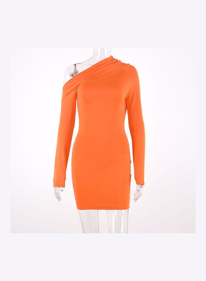 Solid Pattern Mini Dress Orange - Image 1