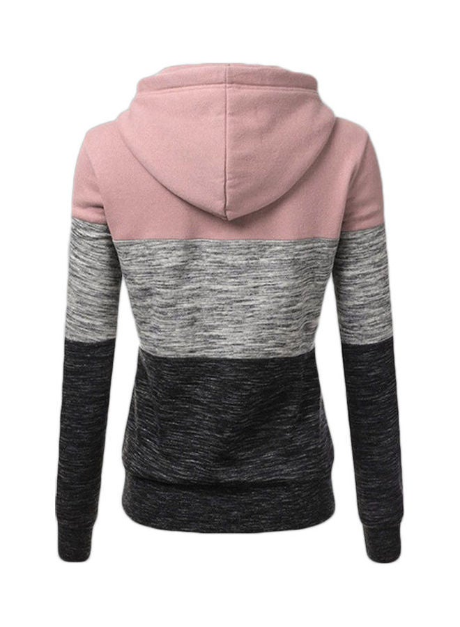 Colourblock Pattern Long Sleeve Hoodie Pink/Black/Grey  - Image 2