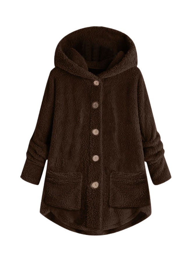 Solid Hooded Coat Coffee