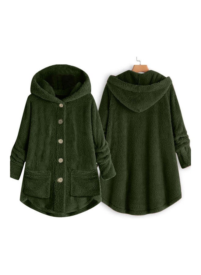 معطف بغطاء للرأس وتصميم سادة أخضر - Image 2