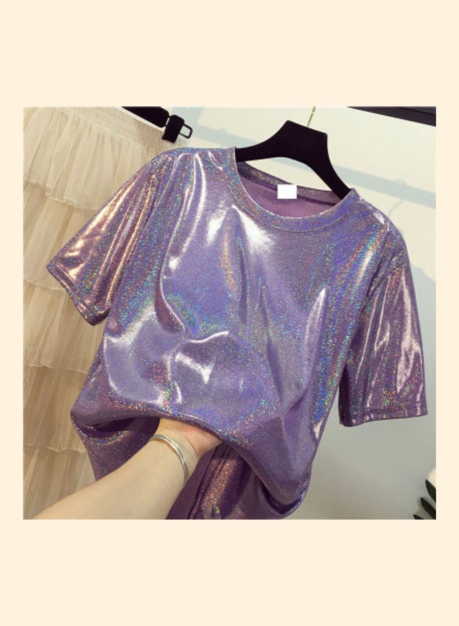Glitter Short Sleeves T-Shirt Purple - Image 1