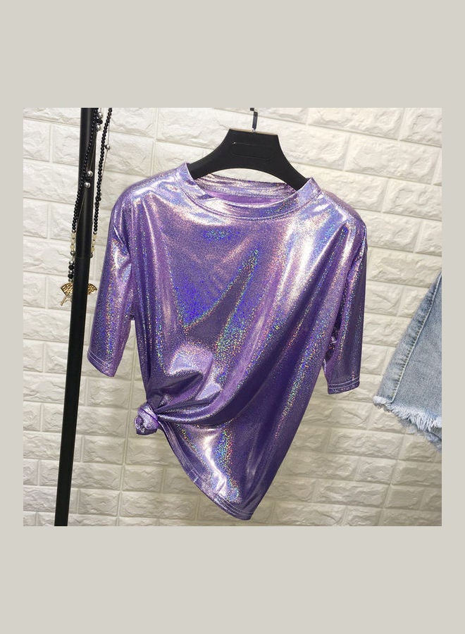 Glitter Short Sleeves T-Shirt Purple - Image 2