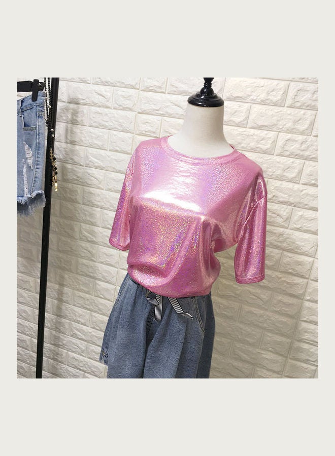 Glitter Short Sleeves T-Shirt Pink - Image 1