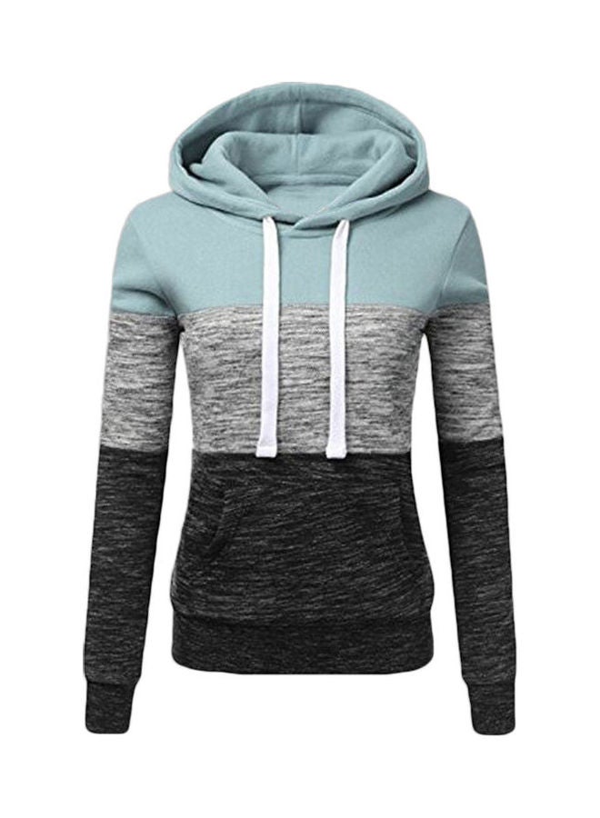Colourblock Pattern Casual Hoodie Blue/Grey/Black  - Image 1