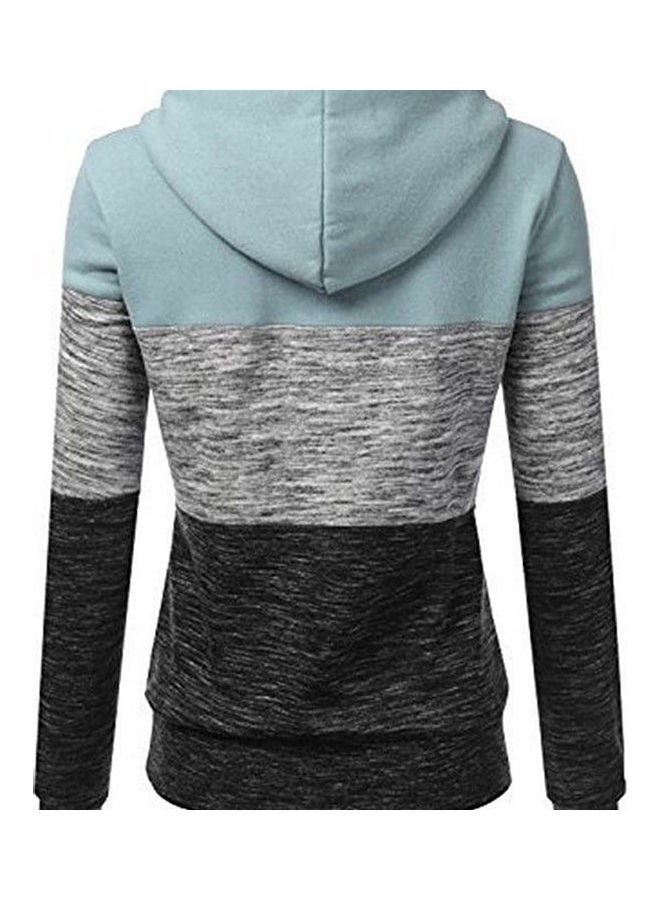 Colourblock Pattern Casual Hoodie Blue/Grey/Black  - Image 2