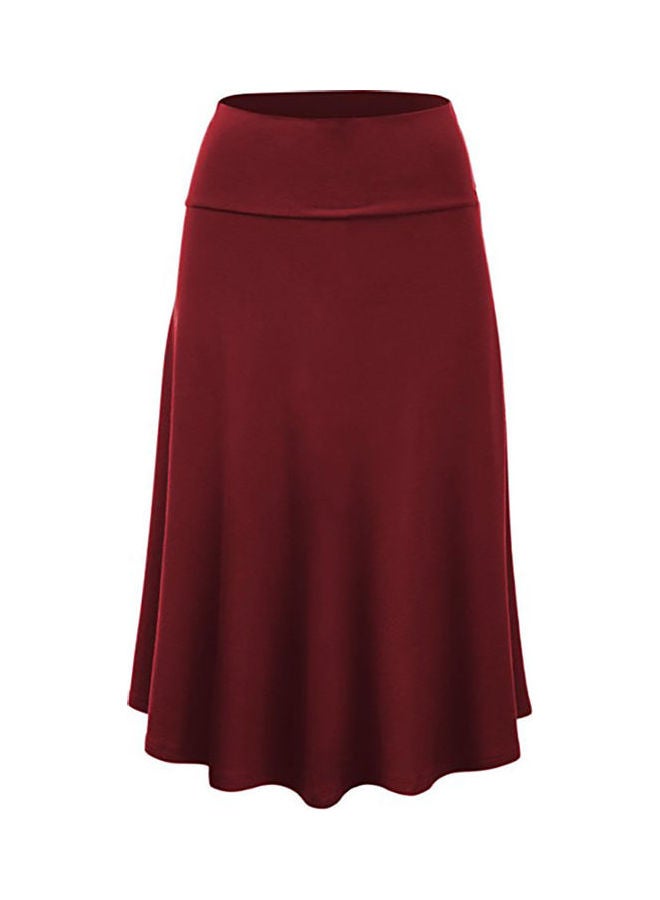 Generic - Solid High Waist Pleated Maxi Skirt Red - Image 1
