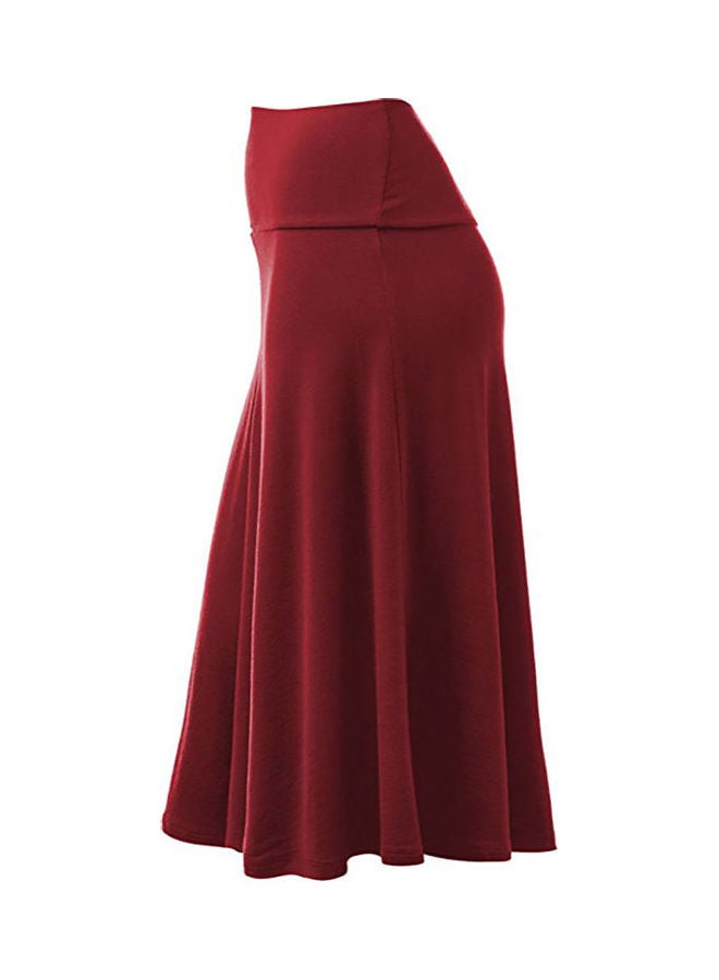 Generic - Solid High Waist Pleated Maxi Skirt Red - Image 1