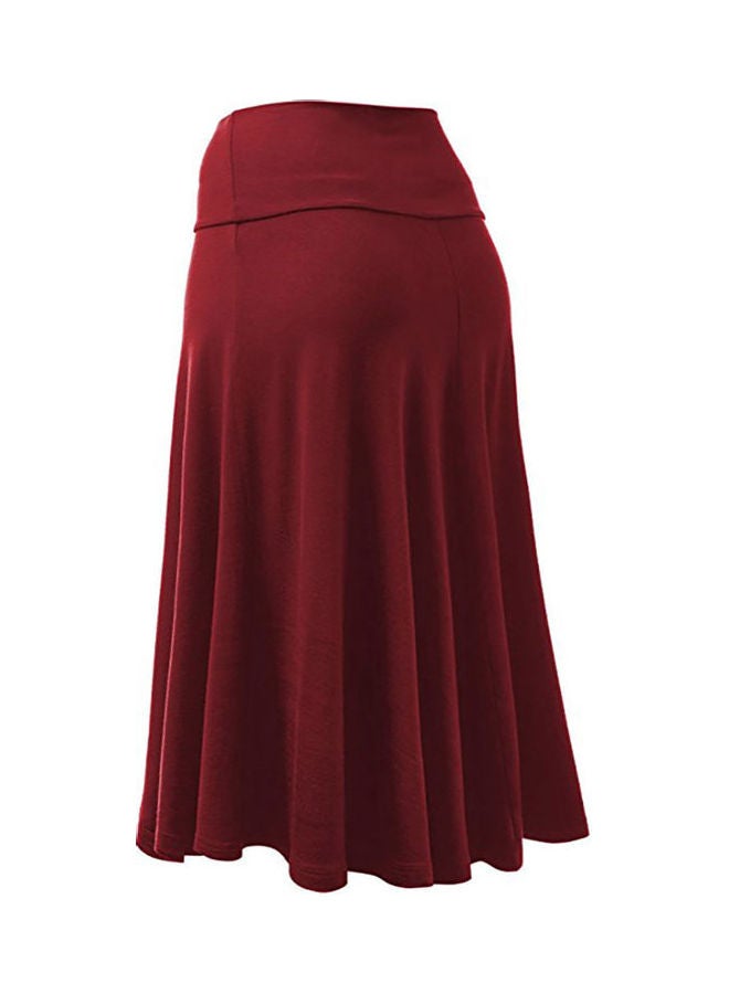 Generic - Solid High Waist Pleated Maxi Skirt Red - Image 1