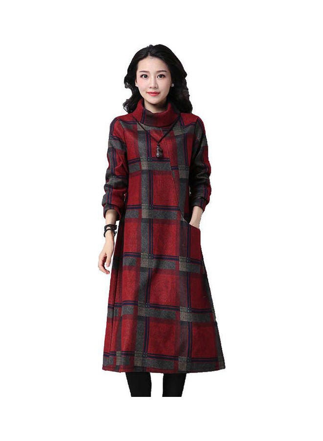 Printed Pullover Dress Red/Grey/Black  - Image 1
