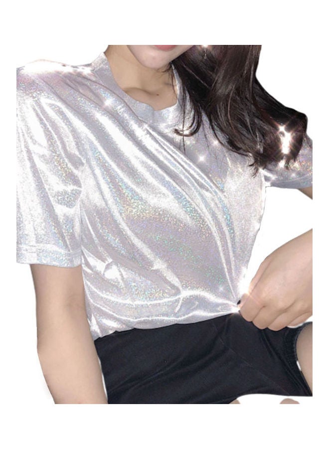 Solid Glitter T-Shirt White  - Image 2