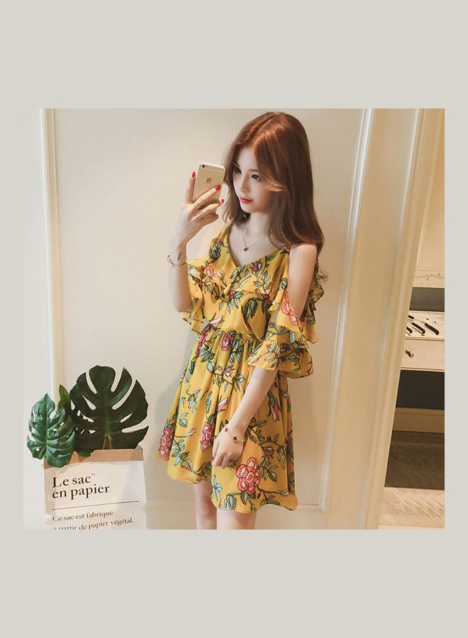 Floral Printed Mini Dress Yellow/Green/Pink - Image 2