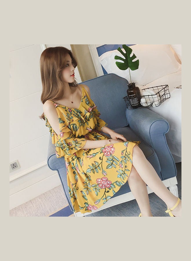 Floral Printed Mini Dress Yellow/Green/Pink - Image 4