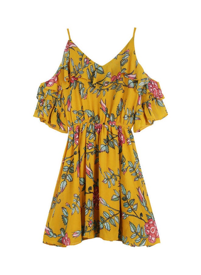 Floral Printed Mini Dress Yellow/Green/Pink - Image 1