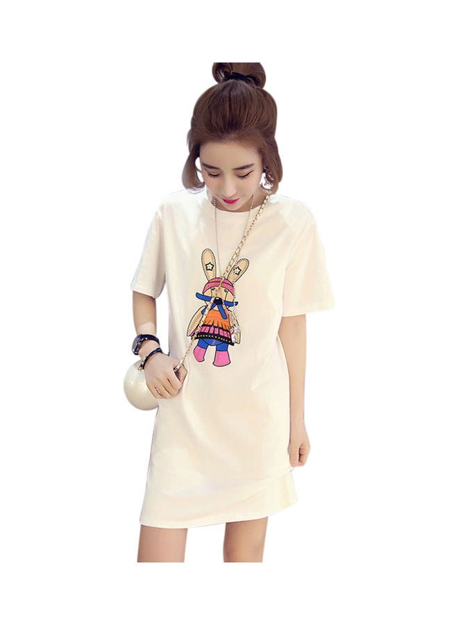 Cartoon Printed Mini Dress White - Image 1