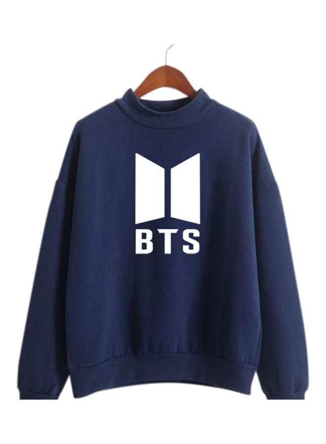 BTS Letter Printed Sweater Dark Blue