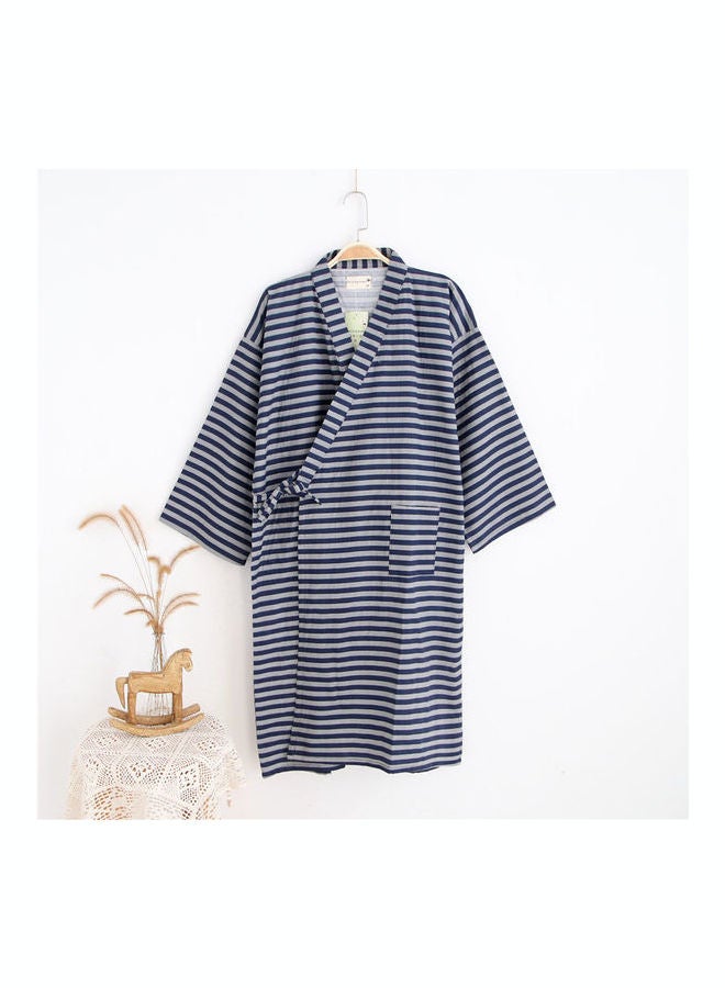 روب كيمونو مفتوح من الأمام أزرق/رمادي