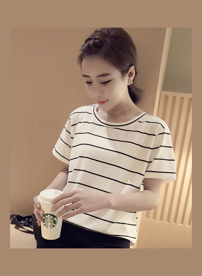 Striped Short-Sleeved T-Shirt White/Black - Image 3