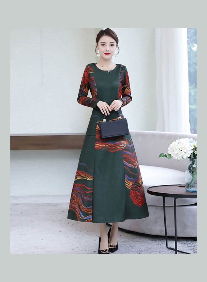 Printed Maxi Dress Green/Orange - Image 1