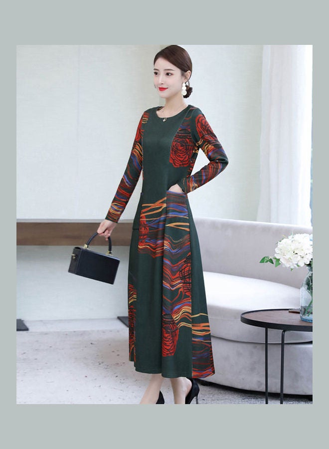 Printed Maxi Dress Green/Orange - Image 3