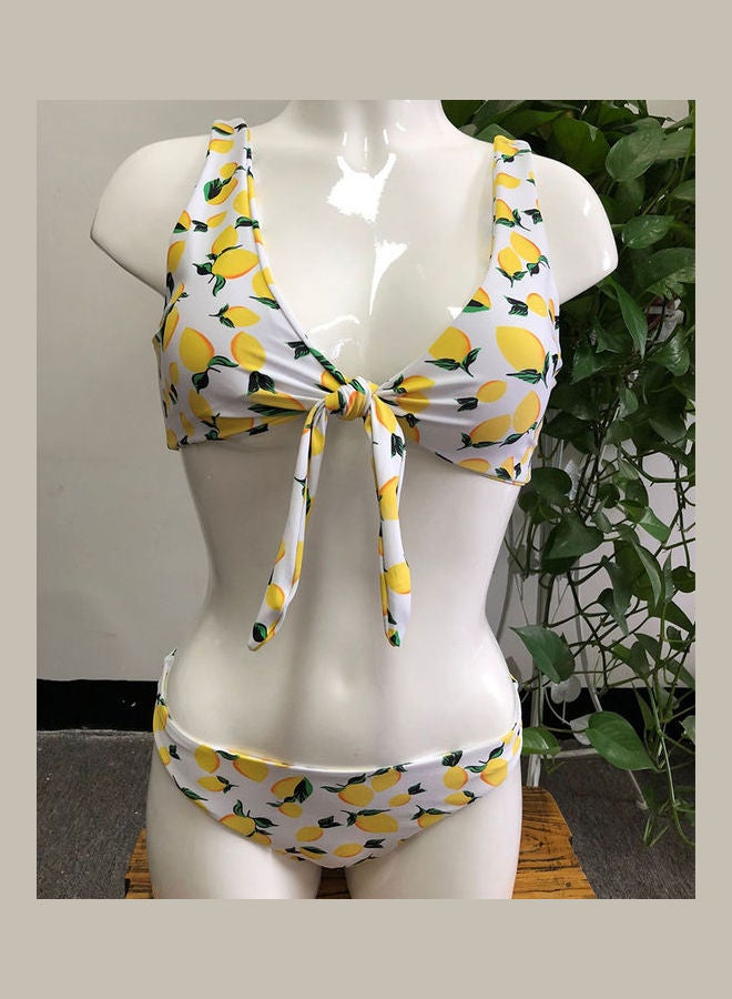 Front Knot Lemon Print Split Bikini Suit Multicolour - Image 1