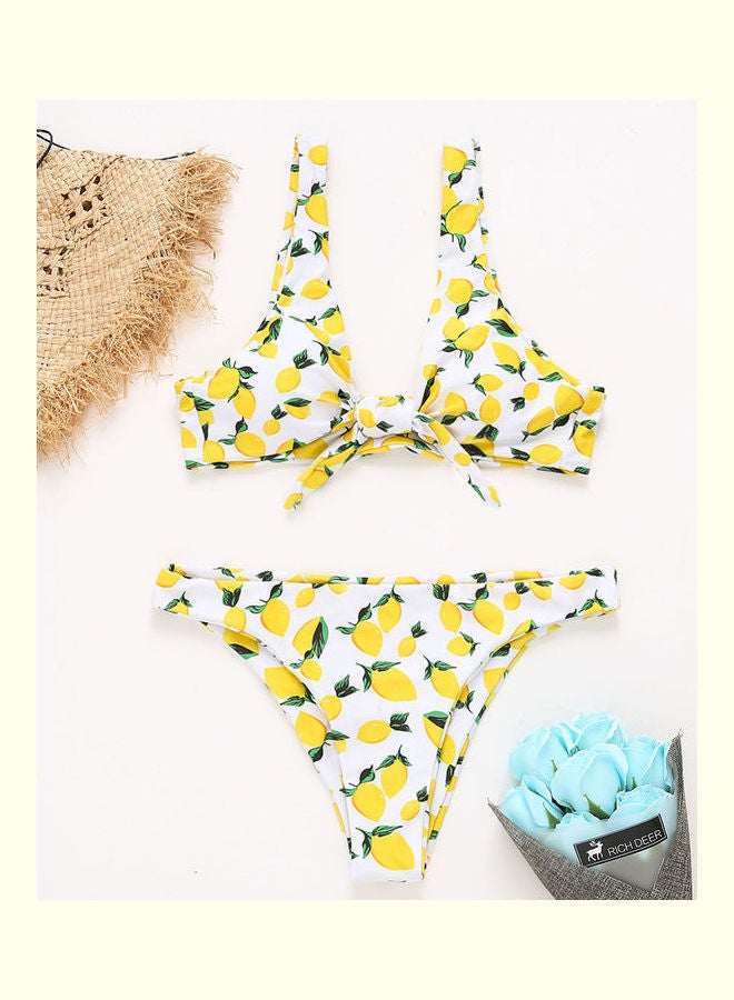 Front Knot Lemon Print Split Bikini Suit Multicolour - Image 3
