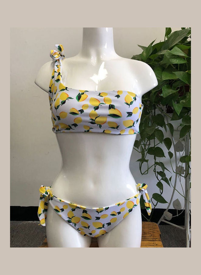 Front Knot Lemon Print Split Bikini Suit Multicolour - Image 4
