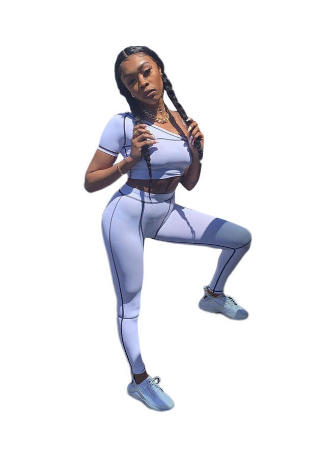 Sleeveless Sports Gym One Shoulder Suit Outfit White - Image 5