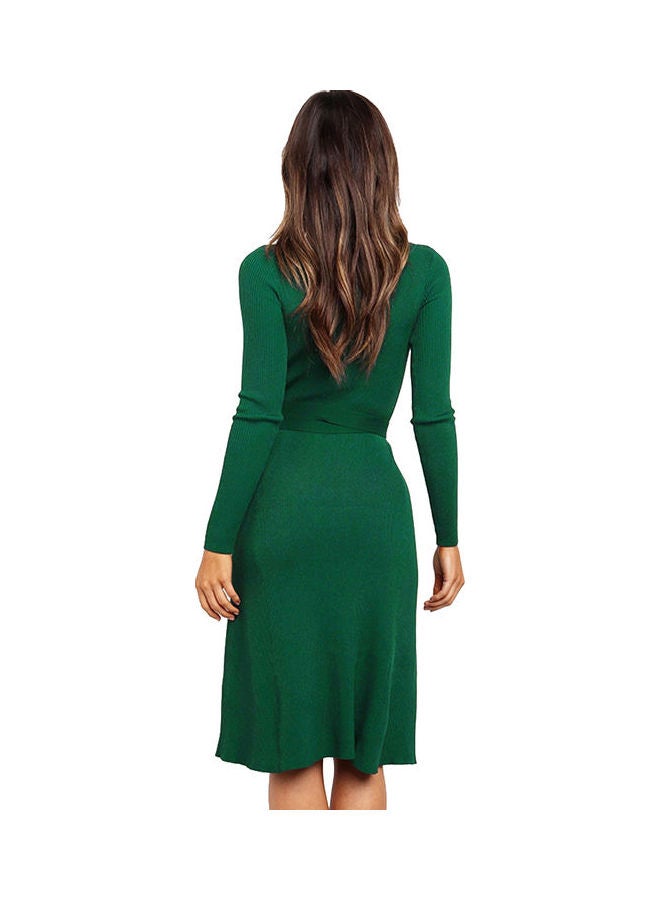 Knitted Short Sleeve Mini Dress Green - Image 2