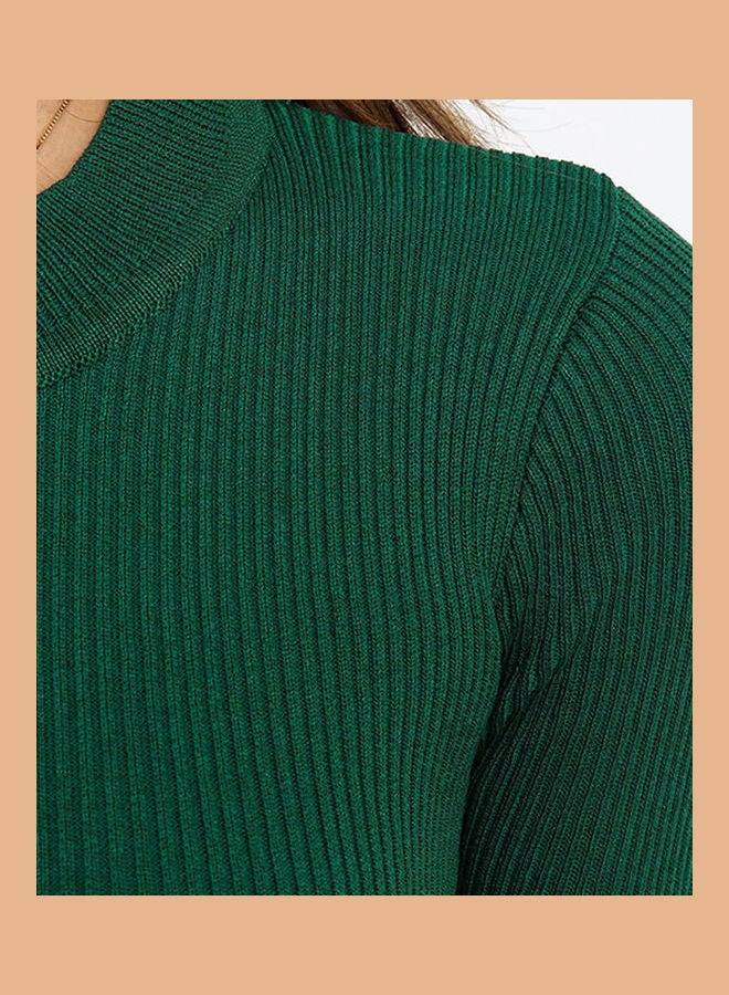Knitted Short Sleeve Mini Dress Green - Image 4