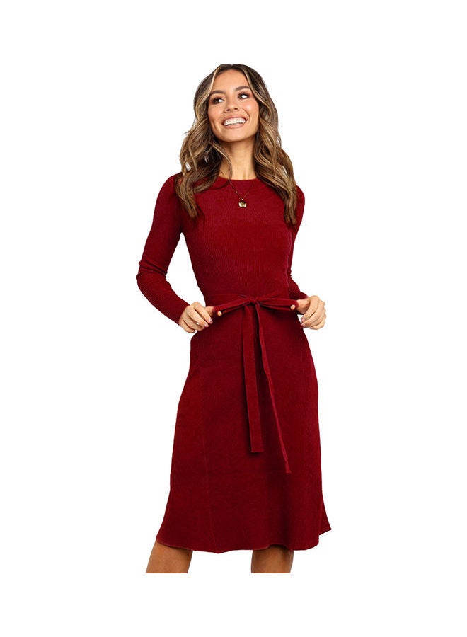 Knitted Short Sleeve Mini Dress Red  - Image 1