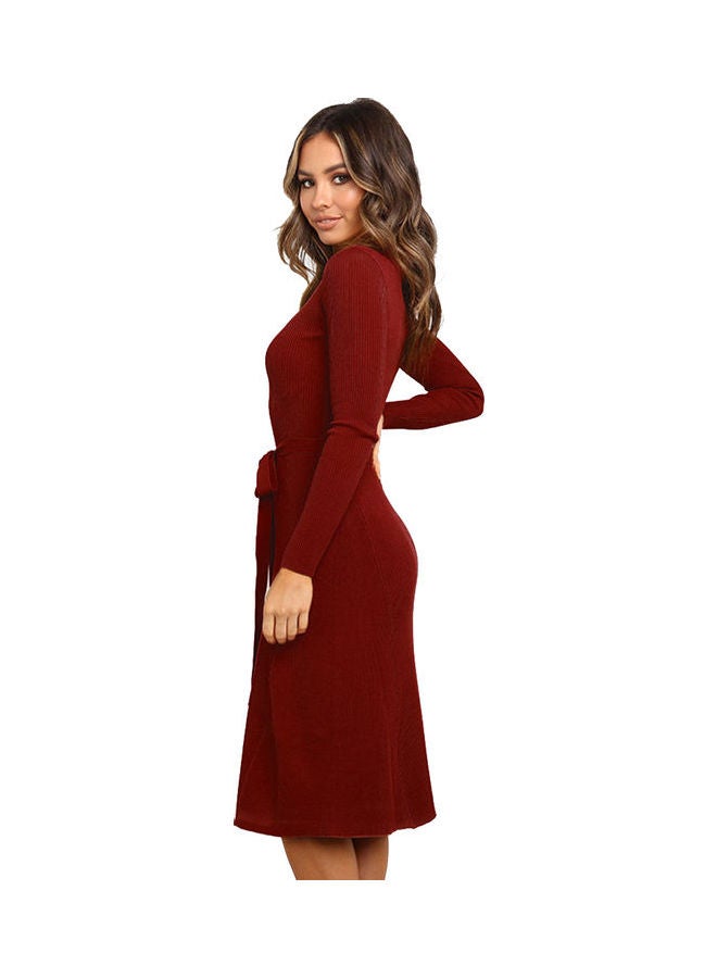 Knitted Short Sleeve Mini Dress Red  - Image 3