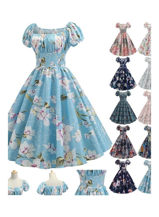 Vintage Floral Print Swing Lolita Midi Dress White  - Image 2