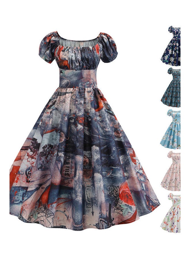 Vintage Floral Print Swing Lolita Midi Dress White  - Image 3