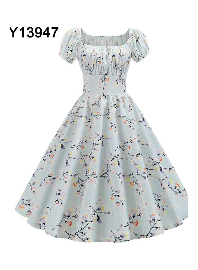 Vintage Floral Print Swing Lolita Midi Dress White  - Image 5
