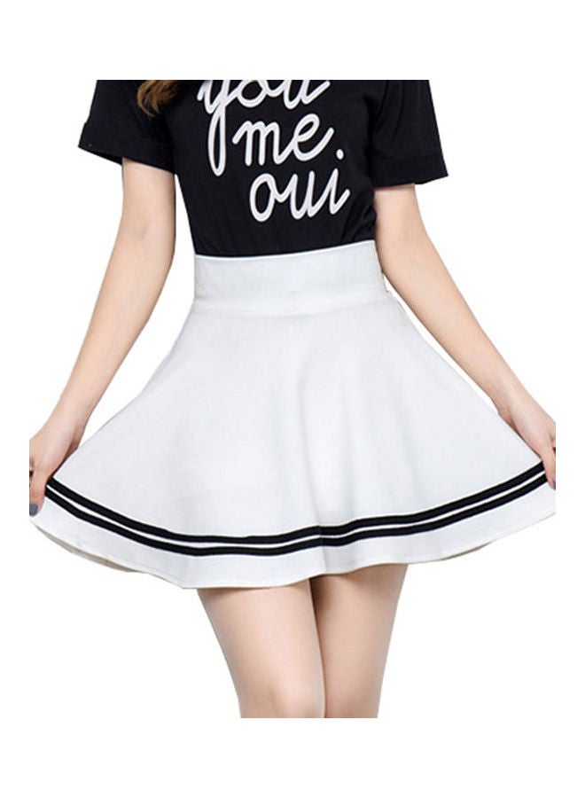 High Waist Stripes Pleated Stretchy School Mini Skirt White  - Image 1