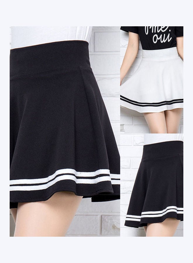 High Waist Stripes Pleated Stretchy School Mini Skirt White  - Image 3