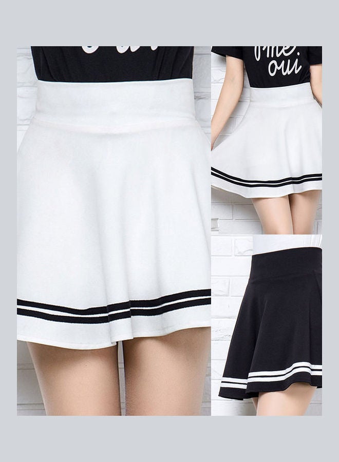 High Waist Stripes Pleated Stretchy School Mini Skirt White  - Image 2
