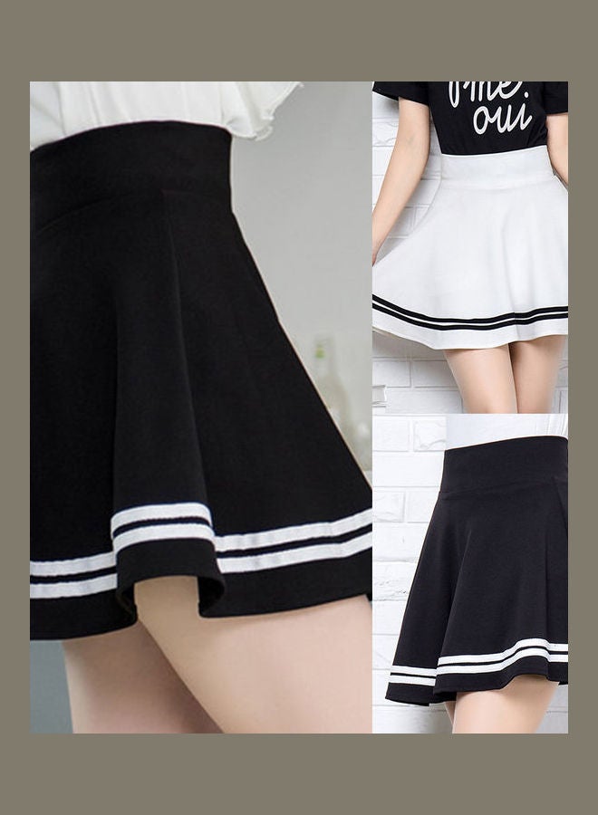 High Waist Stripes Pleated Stretchy School Mini Skirt White  - Image 4