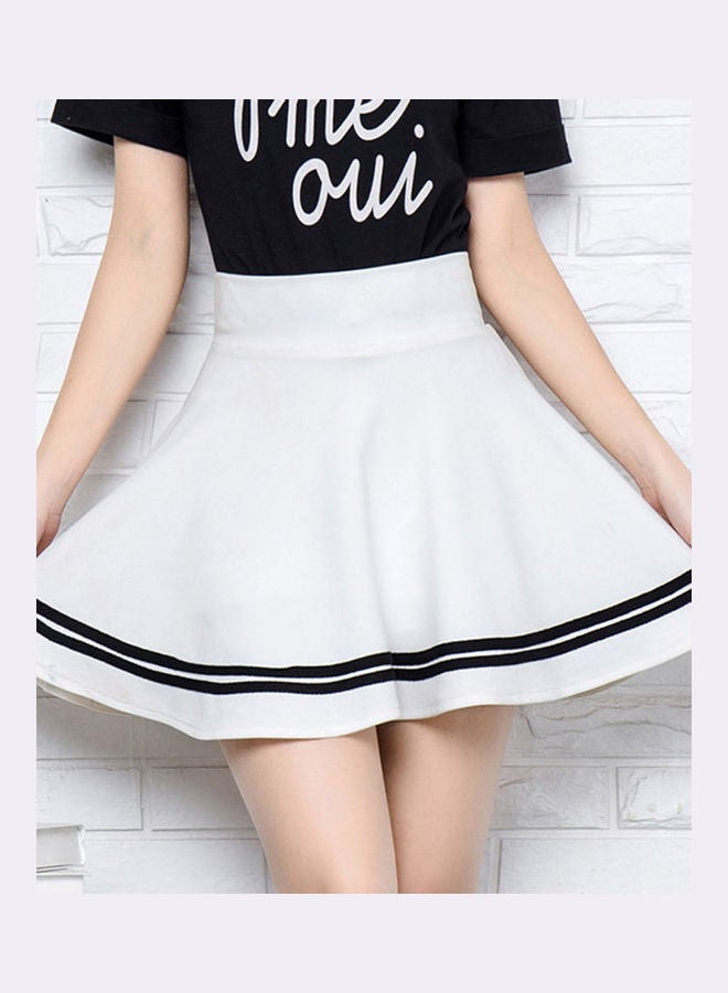 High Waist Stripes Pleated Stretchy School Mini Skirt White  - Image 5