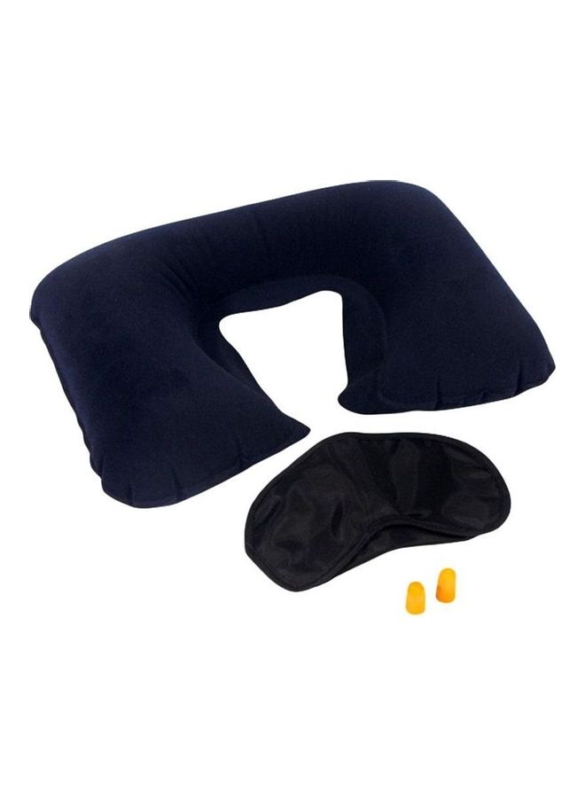 4-Piece Travel Pillow And Eye Mask With Ear Plug Set Navy Blue/Black/Yellow  - Image 1