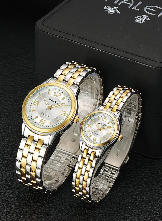 هالي طقم ساعة يد للمتزوجين بعقارب وسوار من الستانلس ستيل طراز 472Ml - Image 2