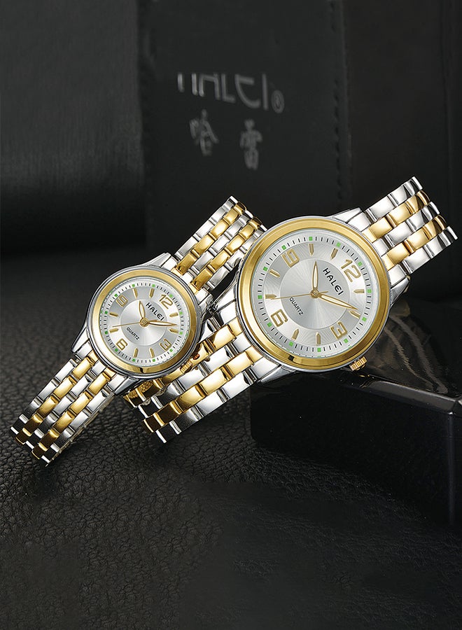 هالي طقم ساعة يد للمتزوجين بعقارب وسوار من الستانلس ستيل طراز 472Ml - Image 3