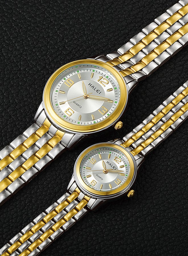 هالي طقم ساعة يد للمتزوجين بعقارب وسوار من الستانلس ستيل طراز 472Ml - Image 4